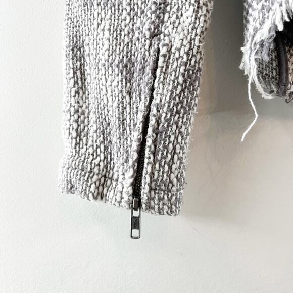 Joie Collins Long Sleeve Raw Cut Full Zip Tweed Blazer Jacket Gray/White Medium - Picture 14 of 16